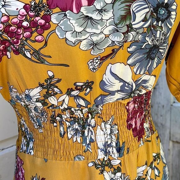 MUSTARD YELLOW FLORAL MAXI DRESS  SIZE S M L  BNWT - Picture 6 of 10